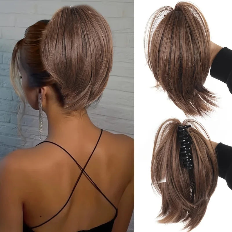 Women's Elegant Claw Messy Bun HairPiece Scrunchies Synthetic Straight Chignon Ponytail Clip-in Hair Extensions