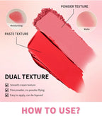 2IN1 Pink Blush Matte Dewy Rosy Blush With Brush Makeup Pan Long Wearing High Pigment Orange Red Cream & Powder Blush Palette
