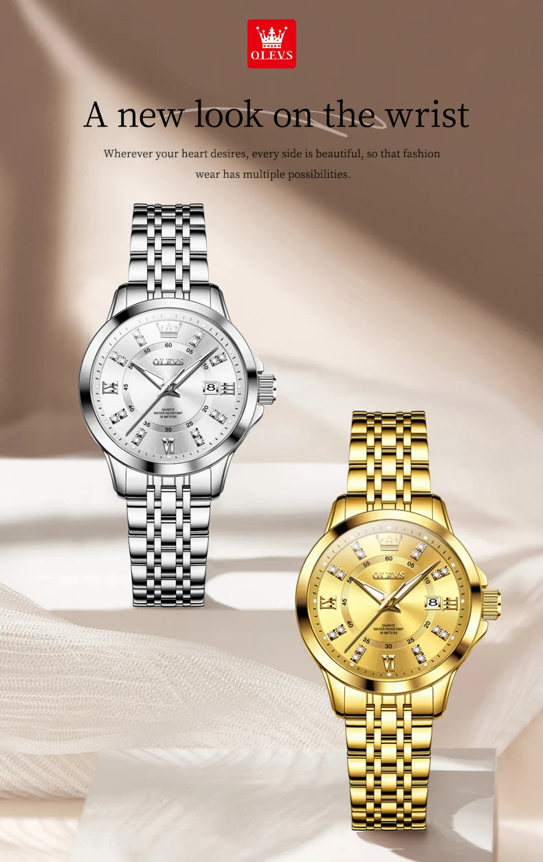 OLEVS 3620 Women Watch Luxury Brand Diamond Quartz Watch Fashion Automatic Calendar Waterproof Women Watch Bracelet Set Reloj