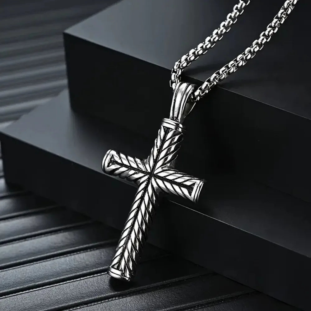 Hip-Hop Men's Trendy Stainless Steel Chain Cross Pendant Necklace - Punk Rock Style Fashion Accessory