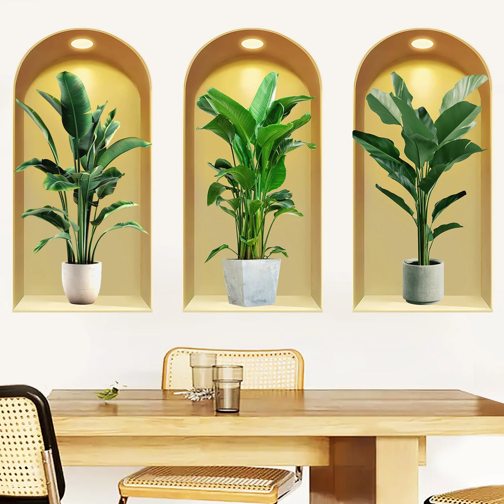 18 Styles Simulated Archway Niche Potted Plant Painting Wall Stickers Bedroom Living Room Hall Peel & Stick Art Mural Decals