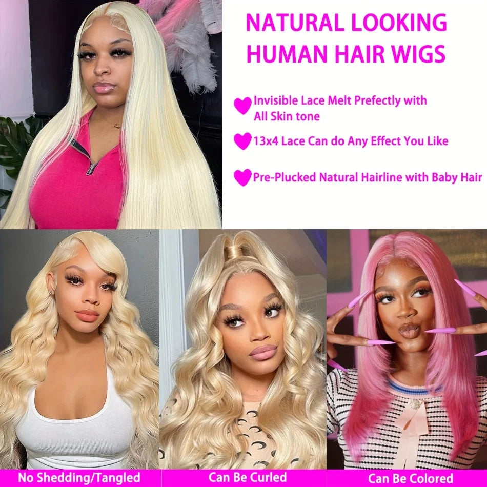 Blonde 613 Hd Lace Frontal Wig 13X6 Brazilian Straight Human Hair Wig 40 Inch Transparent Lace Frontal Wig For Women 250 Density