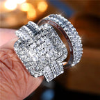 Jianjie 2pcs/set Light Luxury Couple's Full Paved Brilliant Square Zircon Shining Rings Wedding Dazzling Accessories Trend
