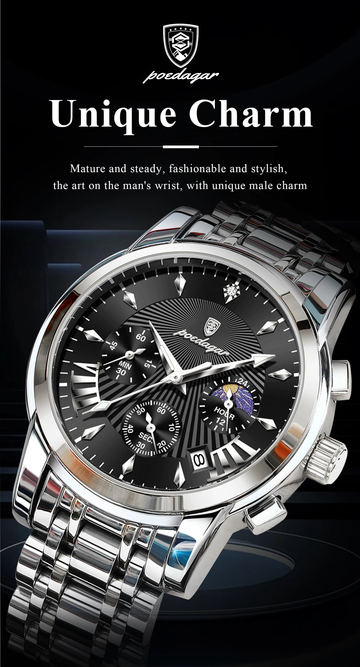 POEDAGAR Original Military Men Watches Waterproof Luminous Date Chronograph Man Watch Stainless Steel Men's Quartz Watches Reloj