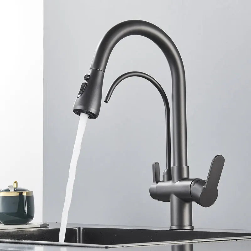 Gold /Black/Chrome Kithcen Purified Faucet Pull Out Water Filter Tap 2/3 Way Torneira Hot Cold Mixer Sink Crane Kitchen Drink