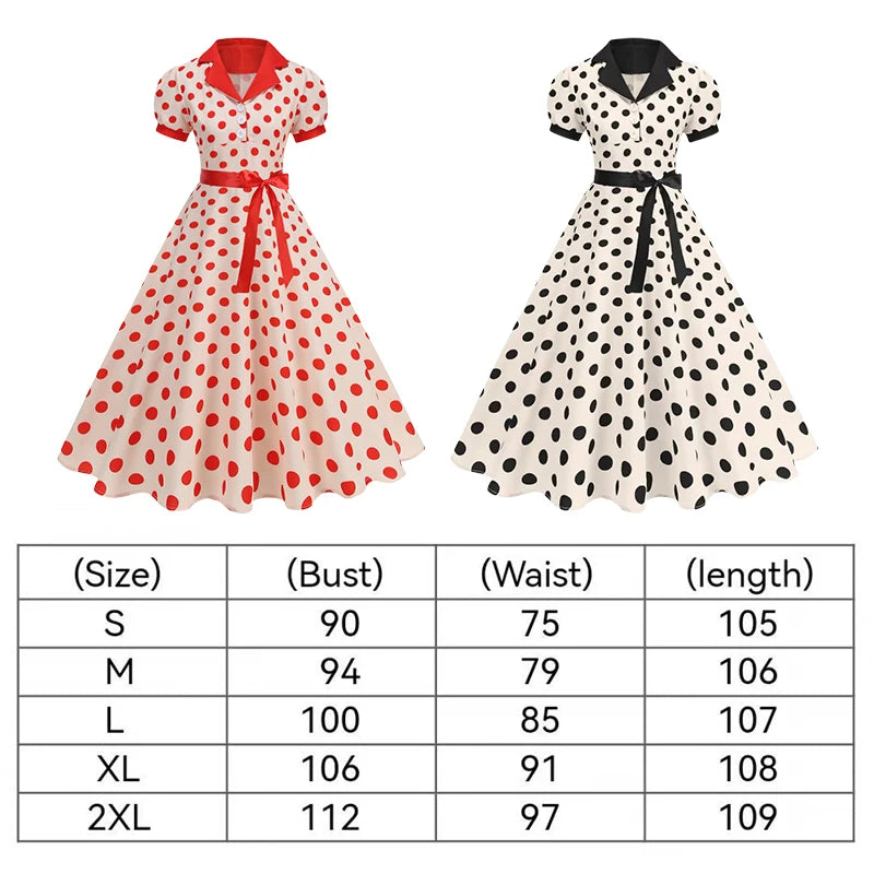 Polka Dot 50s 60s Vintage Dress Women Elegant Belted Robe Women Retro Rockabilly Prom Wedding Party Princess Dress