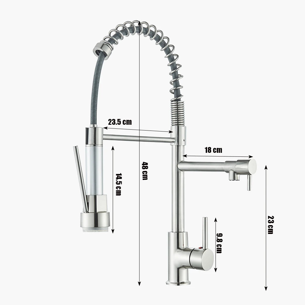 Kitchen Pull-Down Spring Faucet Single-Handle Hot and Cold Mixer Dual-Color Nozzle with 2 Water Modes 360-Degree Rotation