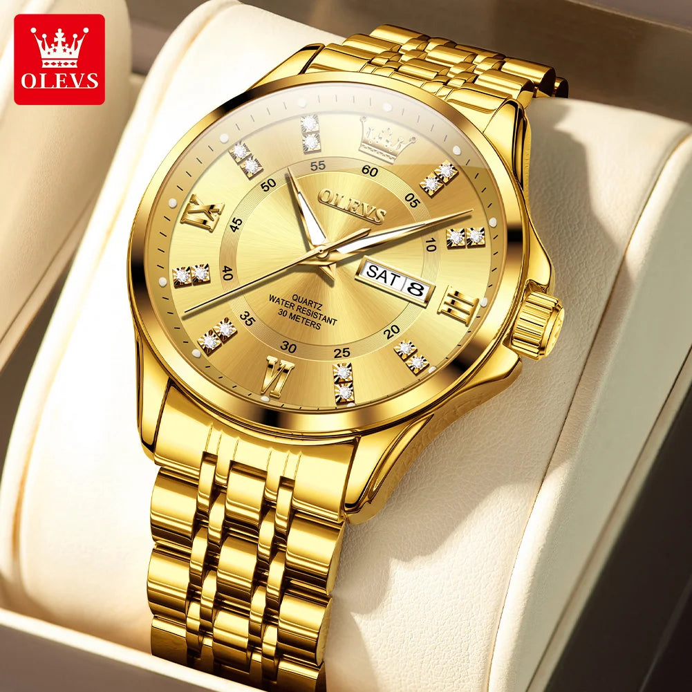 OLEVS Brand Watch Steel Band Stereo Dial Double Calendar Quartz Watch Waterproof Men's Watch 3620