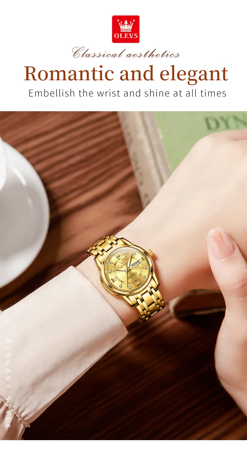 OLEVS 5513 Women's Watches Diamond Dial Dual Calendar Display Stainless steel Ladies Watch