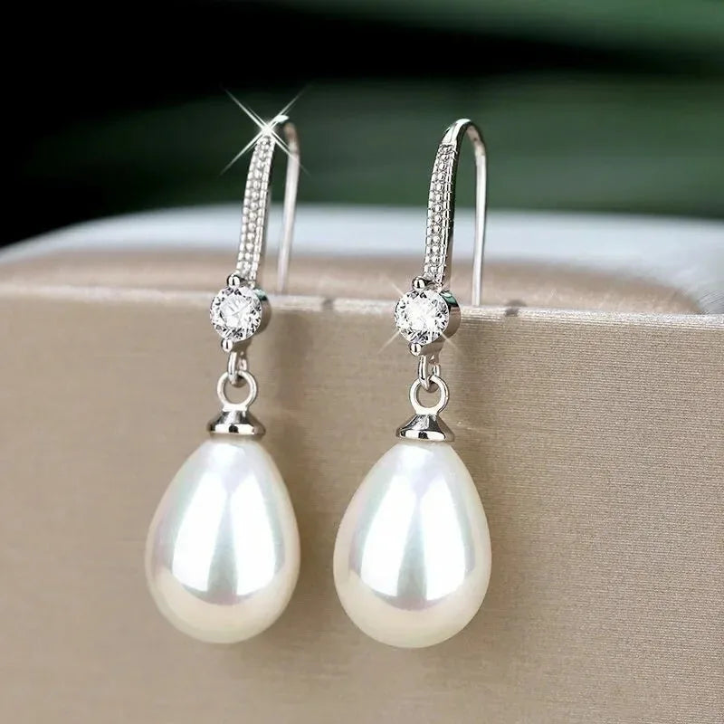 Freshwater Pearl Drop Earrings for Female, Simple Water Drop Shape, Exquisite High-end Simulation, Temperament, New
