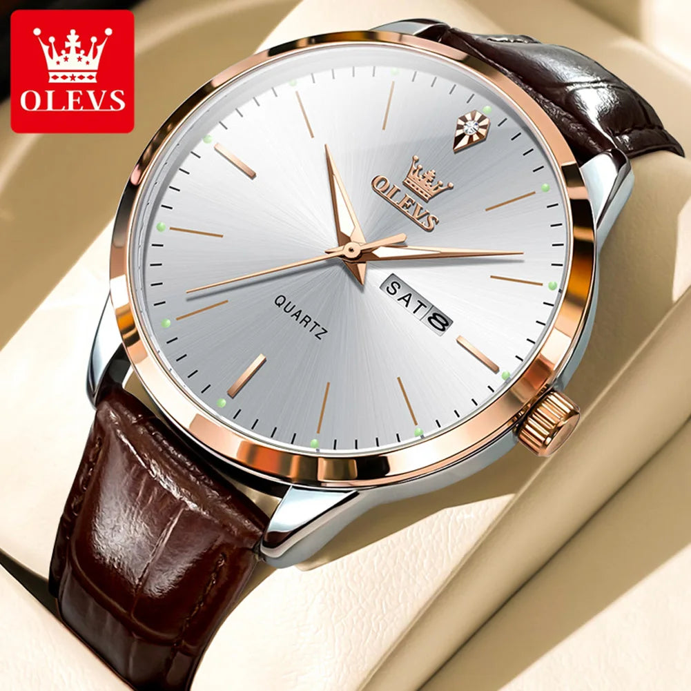 OLEVS 2935 Men Quartz Watch Dual Calendar Luminous Classic Business Watch For Men Fashion Original Waterproof Dress Wristwatch