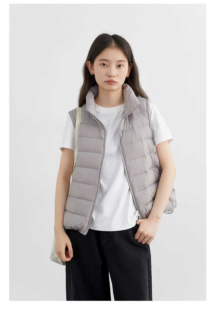 CHIC VEN New Women Down Coats Sleeveless Lightweight 90 White Duck Down Stand Up Collar Female Down Vest Autumn Winter 2026