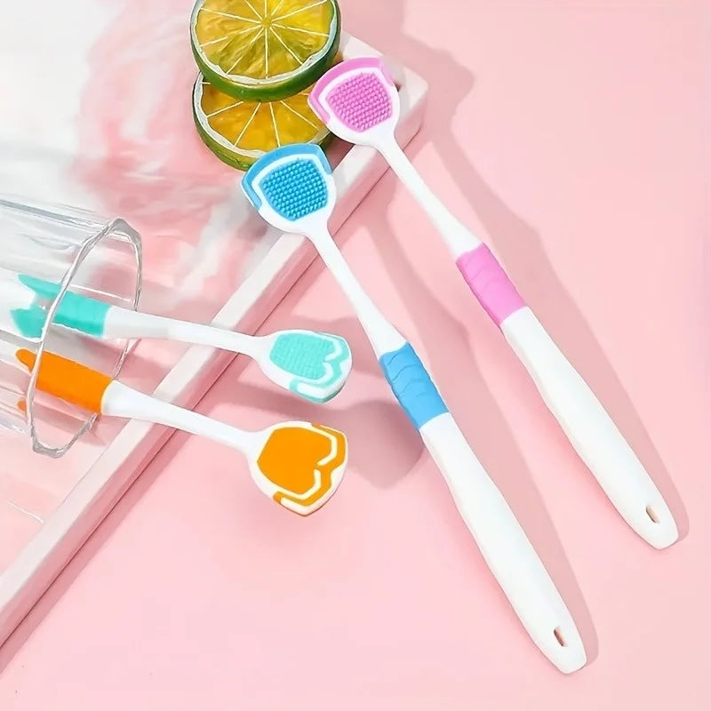 2PCS Tongue Brush and Tongue Scraper Combination - Respiratory Control Oral Cleaning Tool, Keeping Breath Fresh, Random Color