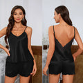 Sexy Pajama Sets Backless Deep V Lace Luxury Sleepwear Soft Satin Pajamas Set for Women Comfortable Short Sleeve Cami Shorts