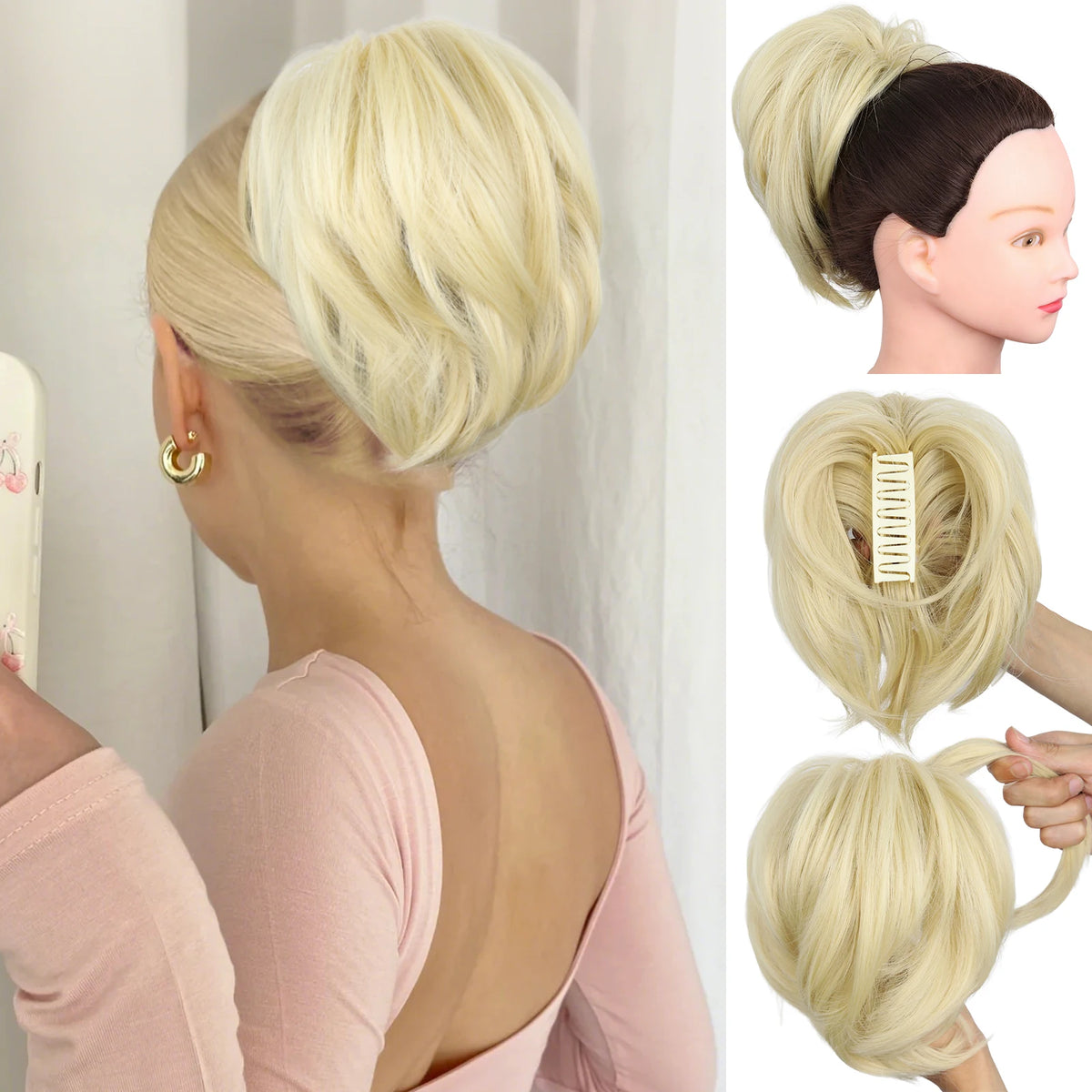 Synthetic Short 10 Inch Straight Claw Clip Ponytail Extensions Blonde Black False Layered Pony Tails Hair Pieces For Women
