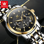 OLEVS 2892 Men's Watches Top Brand Multifunctional Chronograph Wristwatch Original Quartz Watch Man Waterproof Luminous Moon