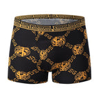 5-piece Set Of Black Gold Printed Men's Underwear Quick Drying Breathable Comfortable Elastic Casual Fashionable And Trendy