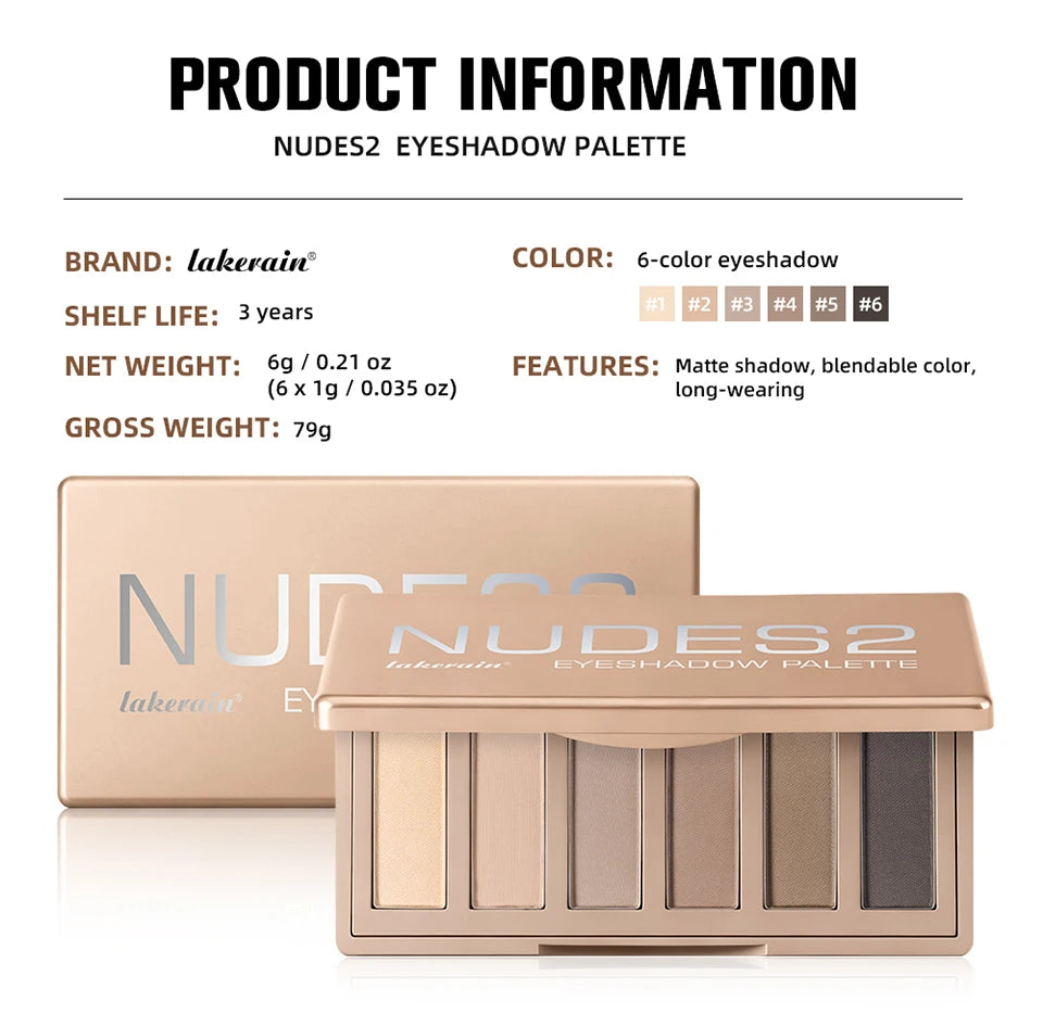 Naked 2 Basics Matte Neutral Eyeshadow Palette and Mirror Shadow Six Colors Contouring Neutral Eyeshadows Long-Lasting  Makeup