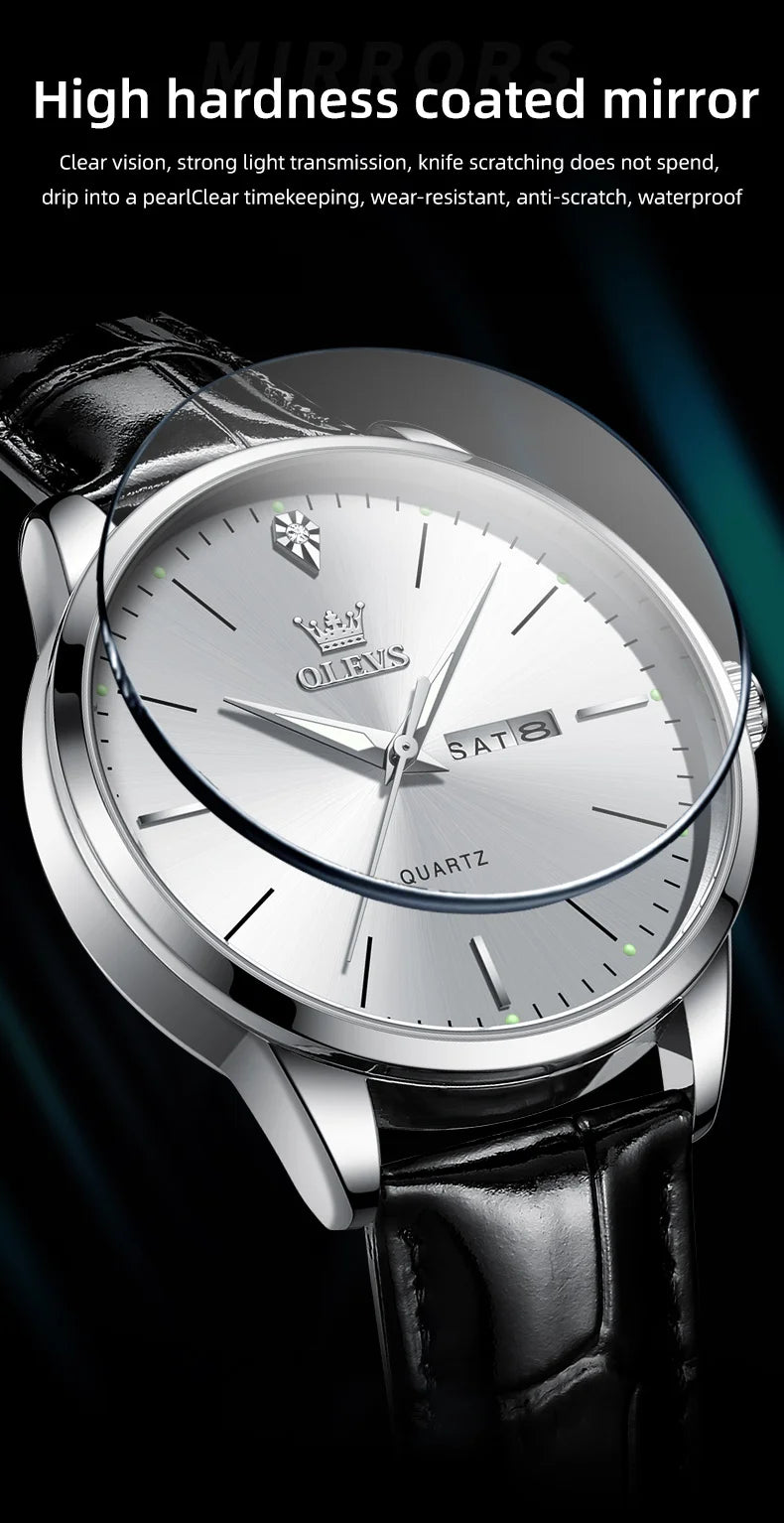 OLEVS 2935 Men Quartz Watch Dual Calendar Luminous Classic Business Watch For Men Fashion Original Waterproof Dress Wristwatch