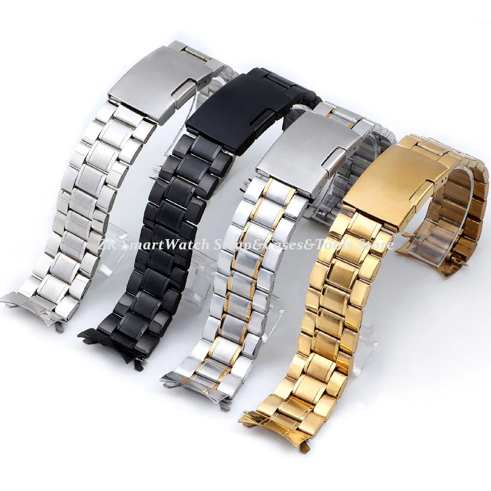 20mm 22mm Watch Straps Steel Metal Watch Bands Curved Arc End Bracelet Waterproof Diving Replacement Wristband Belt Accessories