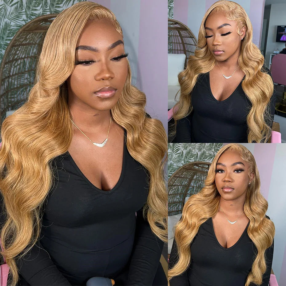 Body Wave 13x6 Honey Blonde Lace Frontal Wig Brazilian #27 Blonde Colored Human Hair Wigs For Women Pre Plucked 13X6 HD Lace Wig
