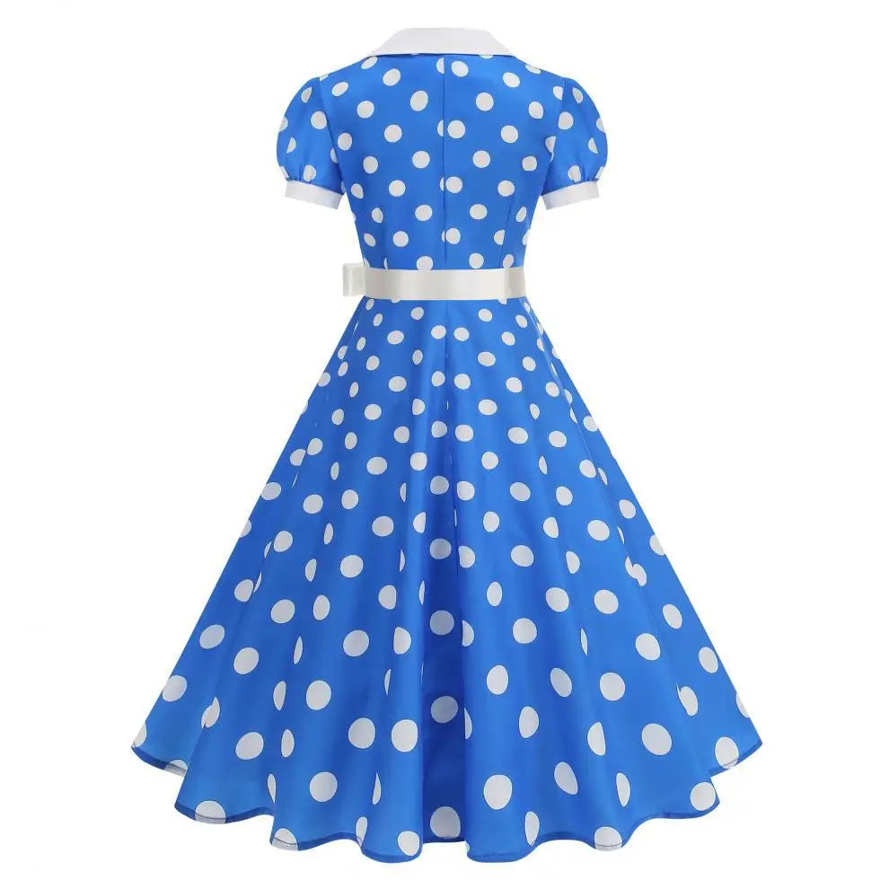 Polka Dot 50s 60s Vintage Dress Women Elegant Belted Robe Women Retro Rockabilly Prom Wedding Party Princess Dress