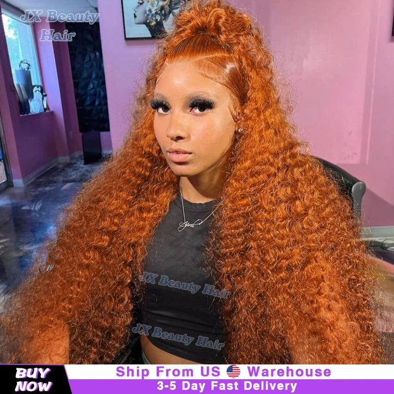 Orange Ginger #350 13X6 Lace Frontal Wigs Water Deep Wave 100% Remy Human Hair 13x4 Lace Front Wig 32inch  Pre Plucke For Women