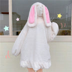 Kawaii Hoodies Women Lolita Winter Warm Lambswool Oversized Sweatshirt Cute Bunny Ears Long Sleeve Zip Up Hooded Fleece Jacket