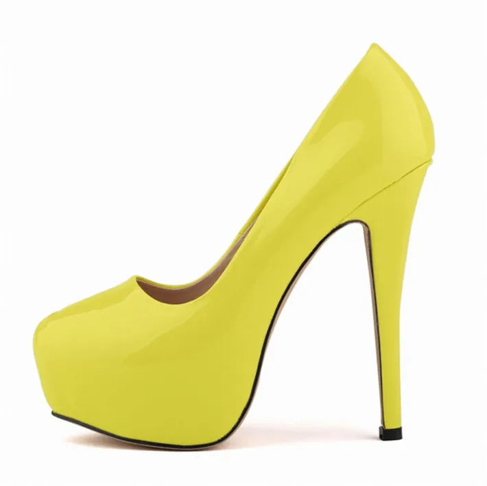Sexy High Platform Party Shoes 2026 New Women Concise Solid Patent Leather High Heels Shoes Fashion Shallow Wedding Shoes Woman