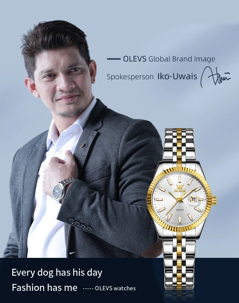 OLEVS 5593 Ladies Watches Original Luxury Quartz Wristwatch Stainless Steel Waterproof Luminous Day Date Watch Bracelet Set ﻿