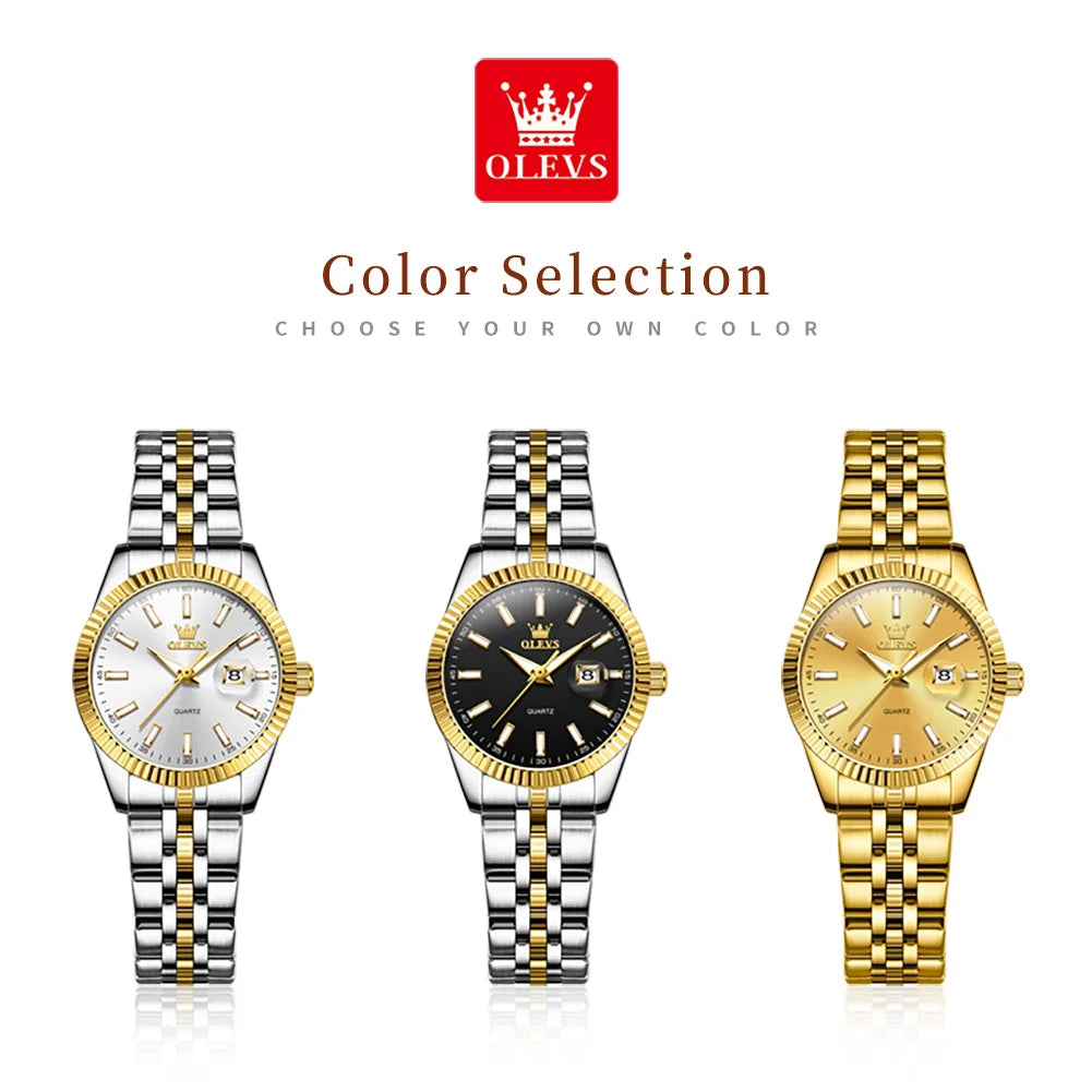 OLEVS 5593 Ladies Watches Original Luxury Quartz Wristwatch Stainless Steel Waterproof Luminous Day Date Watch Bracelet Set ﻿