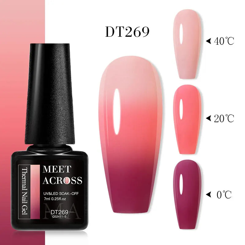 MEET ACROSS 75 Colors Thermal Nail Gel Polish 3 Colors Changing Nail Art Supplies for Manicure DIY Design Long Lasting UV/LED