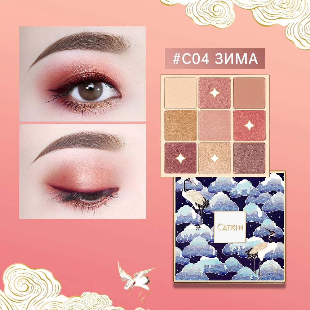 CATKIN Eyeshadow Palette, Matte Shimmer 9 Colors, Highly Pigmented, Creamy Texture, For Halloween Cosplay & Gothic Party Makeup