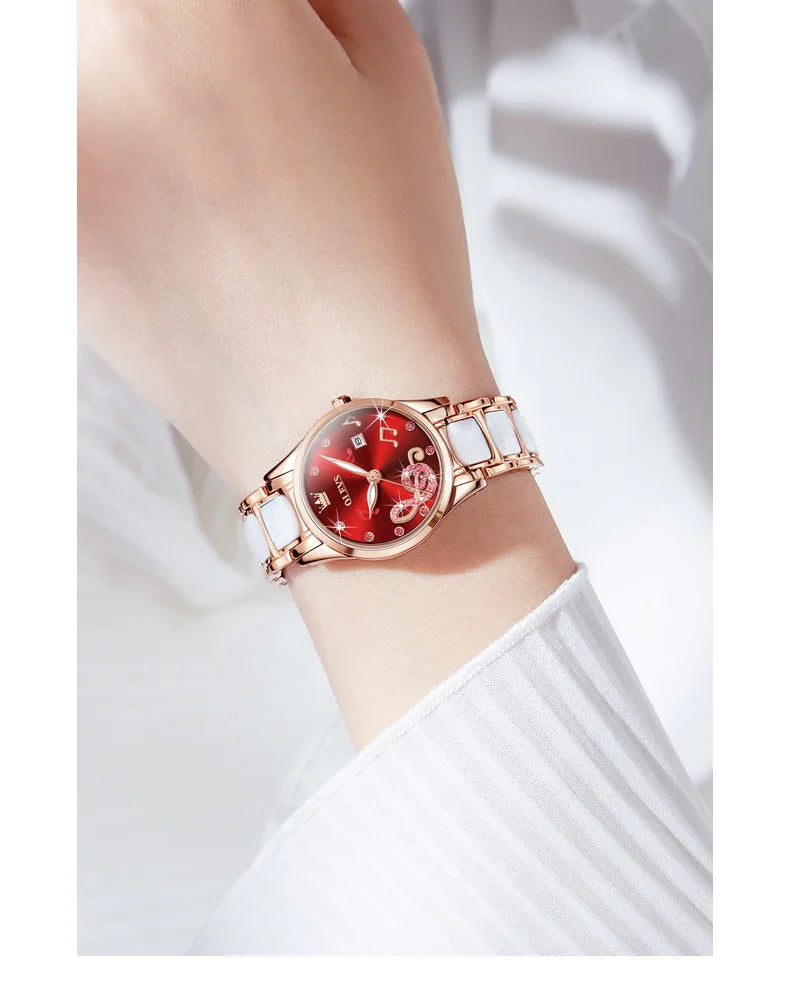 OLEVS Brand Ceramic Room Steel Strip Quartz Women's Watch 3605
