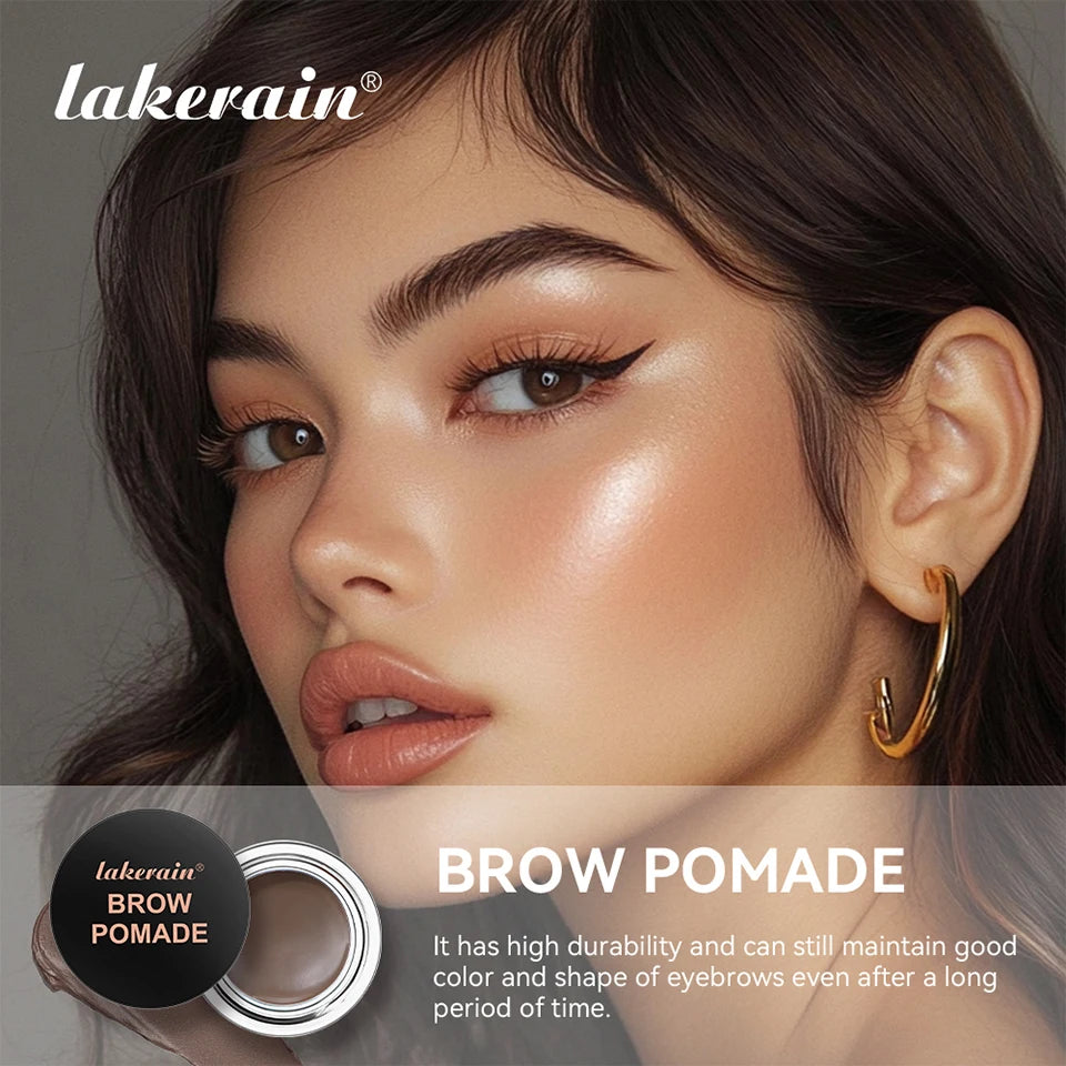 Lakerain Brow Pomade with Dual-Ended Brush Long-Lasting Waterproof Sweatproof Natural Smooth Eyebrow Brow Pencil Makeup