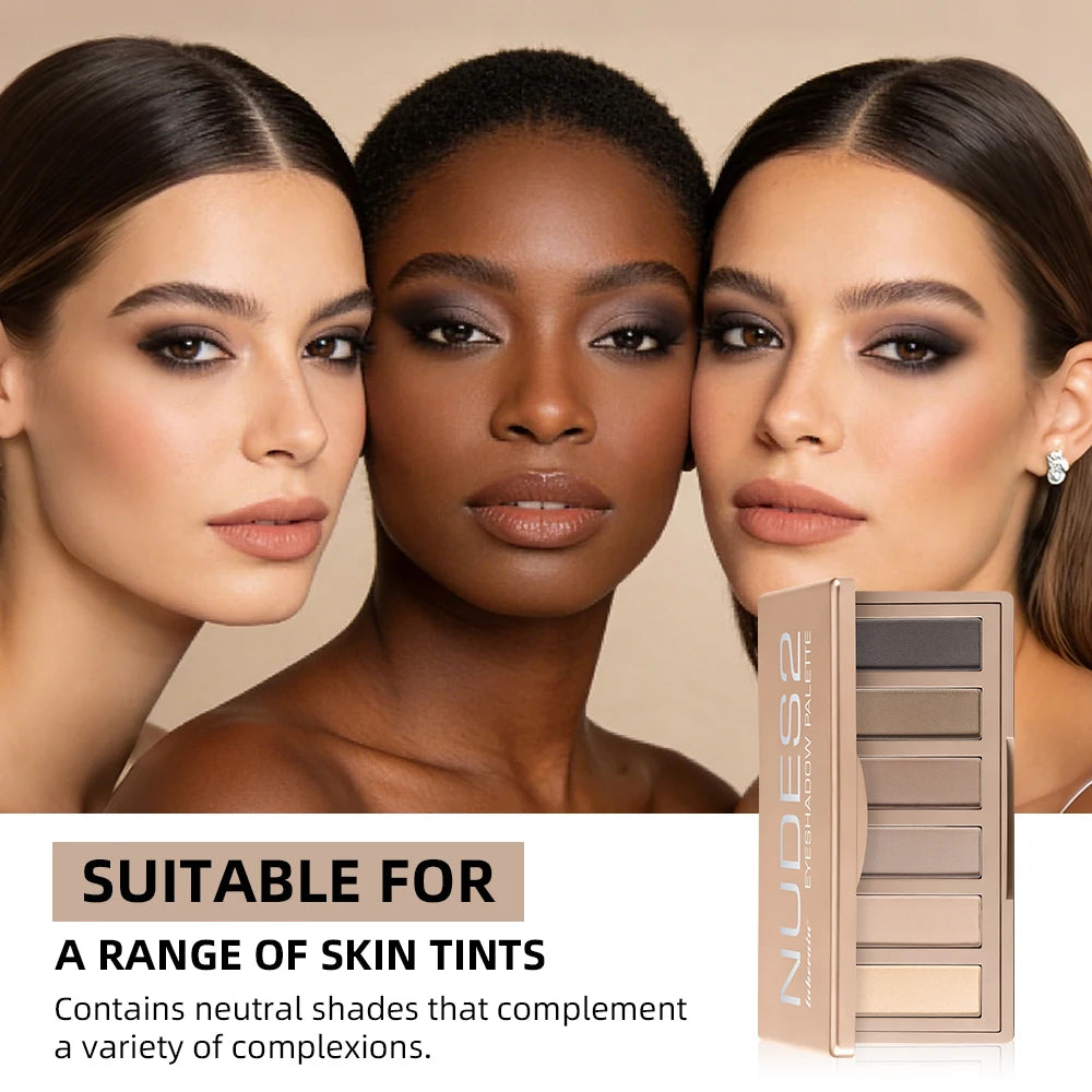 6 Colors Eyeshadow Palette Long-Lasting Rich Pigment Neutral Nude Tones Blendable Matte Shades Portable Daily Party Eye Makeup