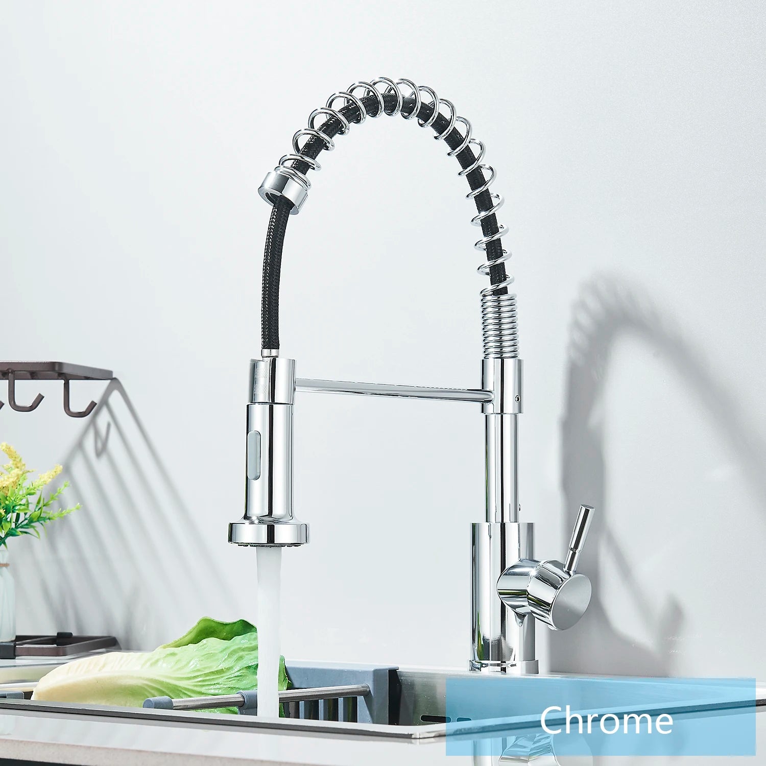 Brushed Nickel/Black Kitchen Faucet Single Handle High Arc Pull down Spray Sink Faucet with Lever Handle in Stainless Steelk