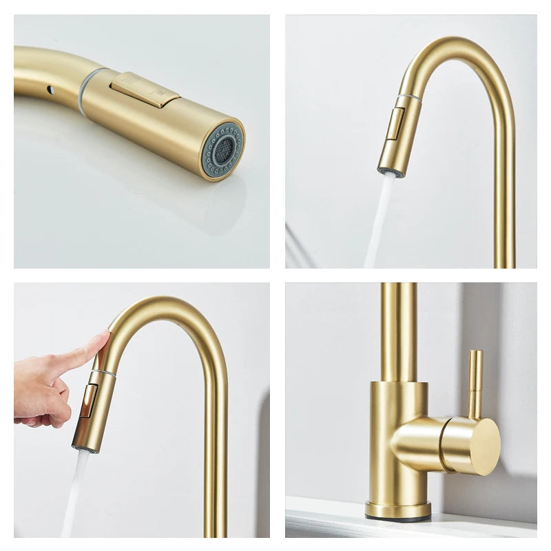 Pull Out Intelligent Touch Kitchen Sink Faucet With Hot And Cold Mixing Sink Faucet That Can Rotate 360 Degrees