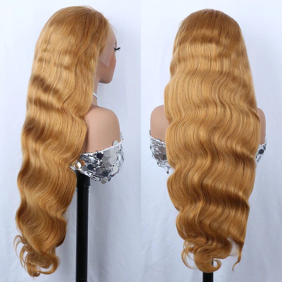 Body Wave 13x6 Honey Blonde Lace Frontal Wig Brazilian #27 Blonde Colored Human Hair Wigs For Women Pre Plucked 13X6 HD Lace Wig