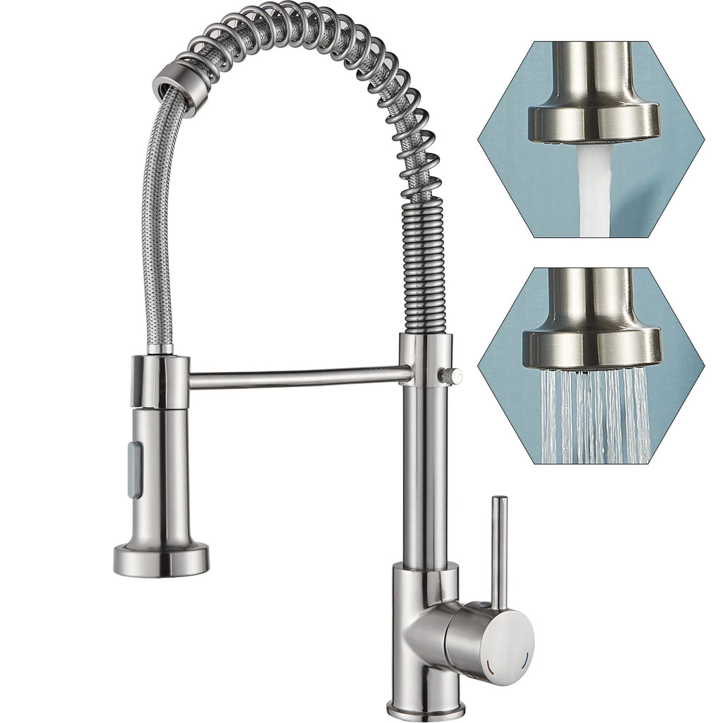 Brushed Nickel/Black Kitchen Faucet Single Handle High Arc Pull down Spray Sink Faucet with Lever Handle in Stainless Steelk