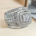 Classic Geometric Full-Diamond White Zircon Ring For Women 925 Silver Openwork Jewelry For Valentine's Day Men's Ring