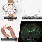 OLEVS 2920 Women's Watch Fashion Original Date Week Display Mesh Strap Roman Dial Luminous Ladies Quartz Wristwatch
