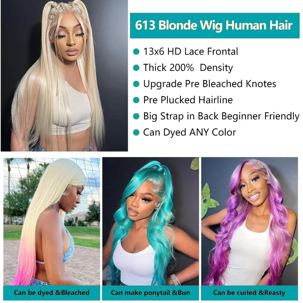 46 Inch Long Straight Blonde 613 HD Lace Frontal Human Hair Wig 13x4 Lace Front Colored Wig 13x6 Human Hair Wigs For Women