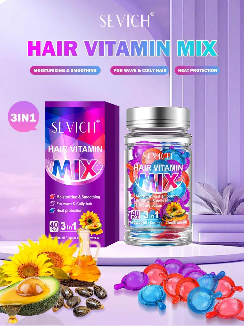 3IN1 Keratin Complex Oil Hair Vitamins Capsule Smooth Silky Hair Mask Repair Thermal Protection Hair Serum Oil Anti Hair Loss