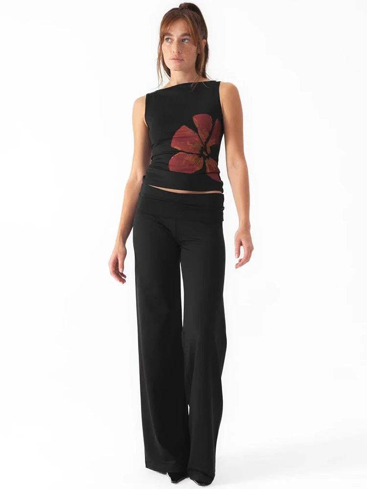 2025 New Fashion Women's Crop Tank Tops Fitted Flower Print Boat Neck Sleeveless Summer Tops for Party Club