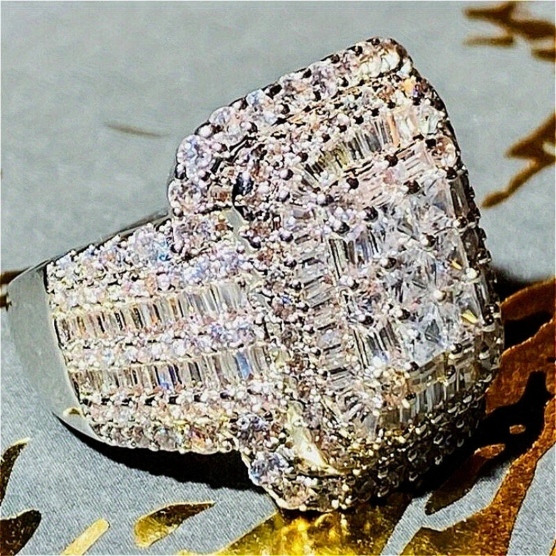 Fashion Geometry Silvery Plated Ring Women Classic Inlaid Full Synthetic Zirconia Wedding Banquet Engagement Jewelry Accessories