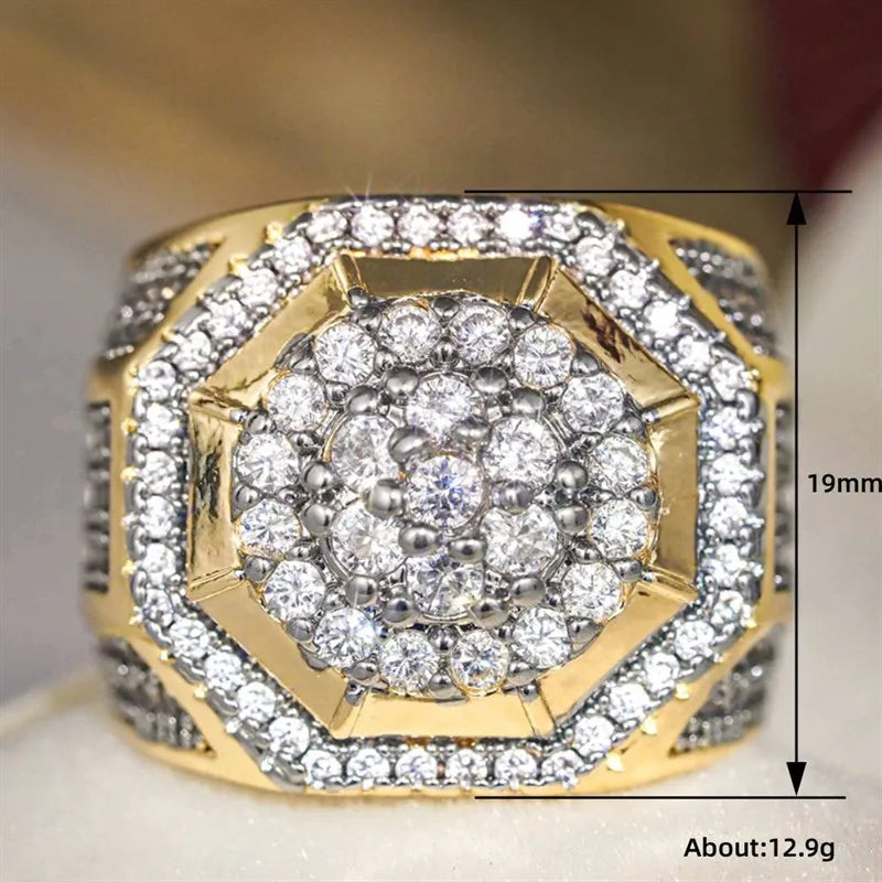 Huitan Gorgeous Two-tone Style Ring for Women Brilliant Cubic Zirconia Finger Jewelry Luxury Anniversary Party Accessories