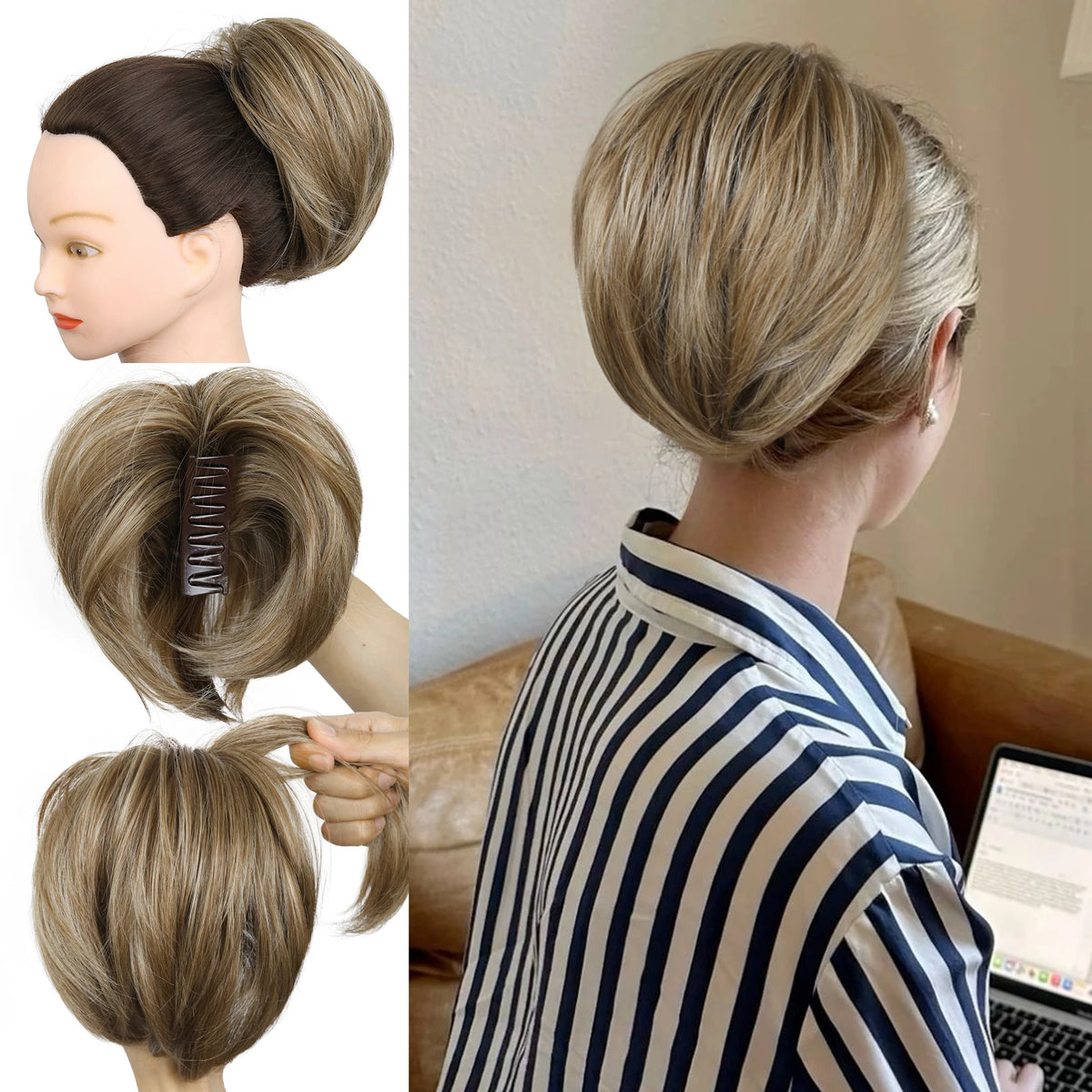 Synthetic Short 10 Inch Straight Claw Clip Ponytail Extensions Blonde Black False Layered Pony Tails Hair Pieces For Women