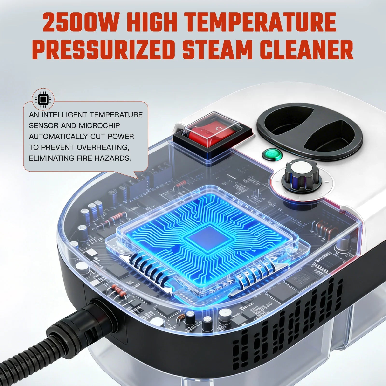2500W Portable Handheld Steam Cleaner High-Temperature 1200ML Adjustable 105°C 6 Levels 20 Accessories With Brush Heads