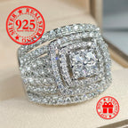 Classic Geometric Full-Diamond White Zircon Ring For Women 925 Silver Openwork Jewelry For Valentine's Day Men's Ring